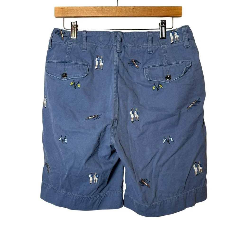 Polo Ralph Lauren Embroidered Row Club Blue Chino Shorts Men's 30 Old Money Rare